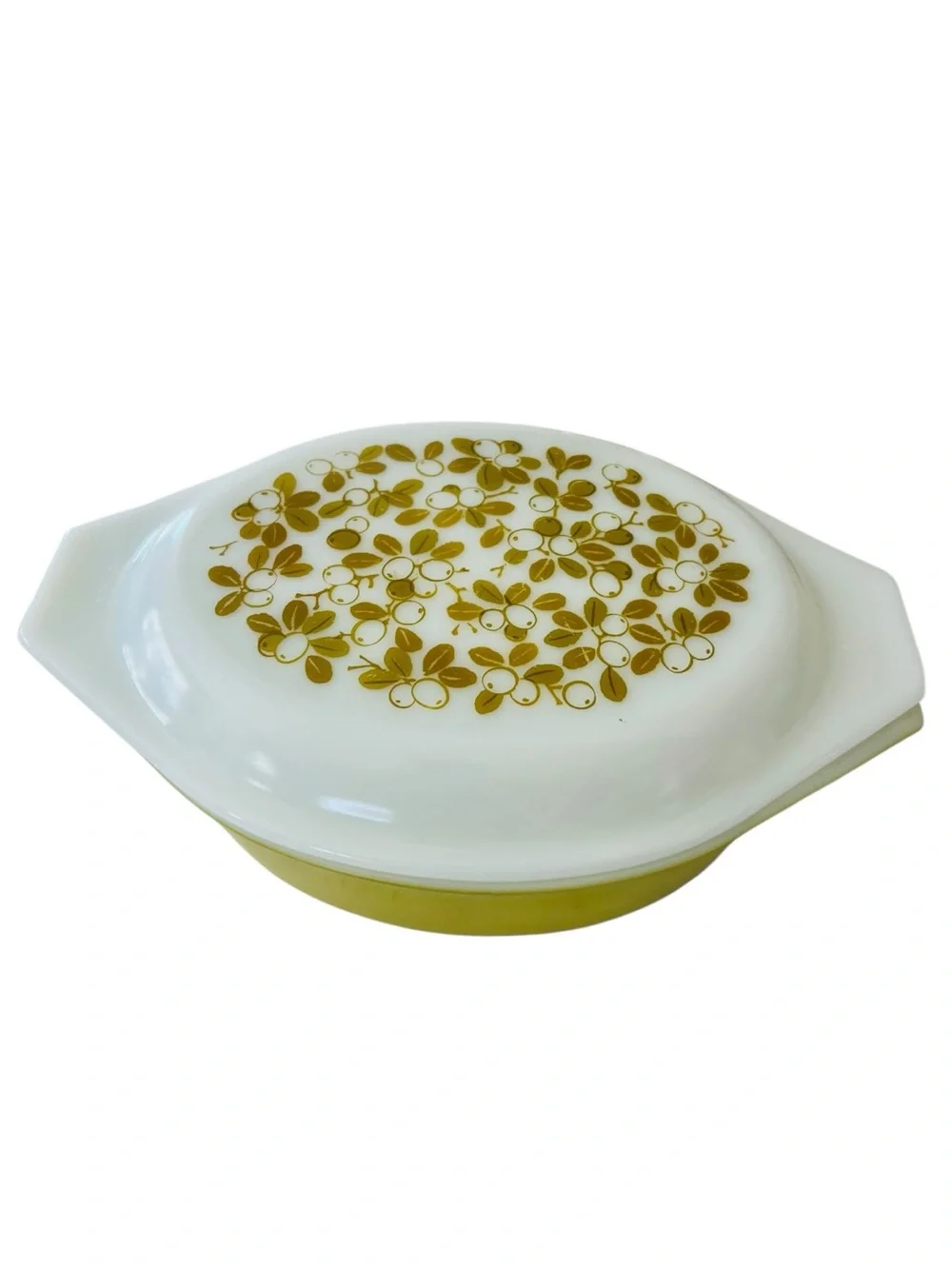Vintage Pyrex Verde Olive Green Casserole Dish w Patterned Lid 1967-72 MCM